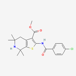 molecular formula C20H23ClN2O3S B2826756 methyl 2-(4-chlorobenzamido)-5,5,7,7-tetramethyl-4H,5H,6H,7H-thieno[2,3-c]pyridine-3-carboxylate CAS No. 887901-27-1
