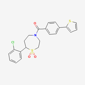 molecular formula C22H20ClNO3S2 B2826797 (7-(2-Chlorophenyl)-1,1-dioxido-1,4-thiazepan-4-yl)(4-(thiophen-2-yl)phenyl)methanone CAS No. 2034331-24-1
