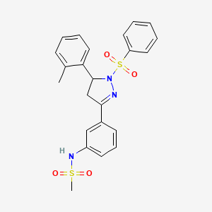 molecular formula C23H23N3O4S2 B2826812 N-{3-[1-(benzenesulfonyl)-5-(2-methylphenyl)-4,5-dihydro-1H-pyrazol-3-yl]phenyl}methanesulfonamide CAS No. 832684-22-7