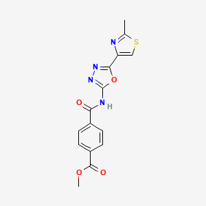 molecular formula C15H12N4O4S B2826815 Methyl 4-((5-(2-methylthiazol-4-yl)-1,3,4-oxadiazol-2-yl)carbamoyl)benzoate CAS No. 1251686-36-8
