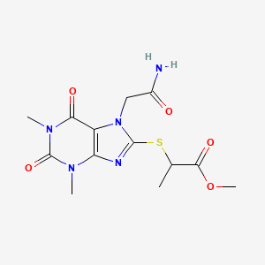 molecular formula C13H17N5O5S B2826852 methyl 2-((7-(2-amino-2-oxoethyl)-1,3-dimethyl-2,6-dioxo-2,3,6,7-tetrahydro-1H-purin-8-yl)thio)propanoate CAS No. 1421494-66-7