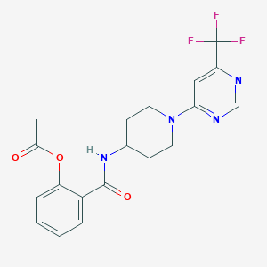 molecular formula C19H19F3N4O3 B2826891 2-((1-(6-(Trifluoromethyl)pyrimidin-4-yl)piperidin-4-yl)carbamoyl)phenyl acetate CAS No. 2034405-36-0