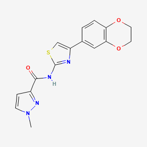 molecular formula C16H14N4O3S B2826915 N-(4-(2,3-dihydrobenzo[b][1,4]dioxin-6-yl)thiazol-2-yl)-1-methyl-1H-pyrazole-3-carboxamide CAS No. 1171747-40-2