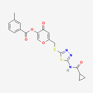 6-(((5-(cyclopropanecarboxamido)-1,3,4-thiadiazol-2-yl)thio)methyl)-4-oxo-4H-pyran-3-yl 3-methylbenzoate