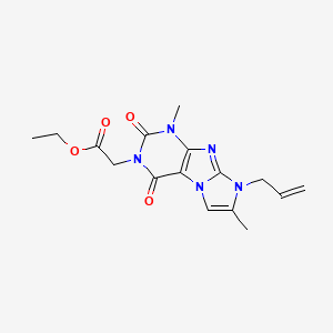 molecular formula C16H19N5O4 B2826947 ethyl 2-(8-allyl-1,7-dimethyl-2,4-dioxo-1H-imidazo[2,1-f]purin-3(2H,4H,8H)-yl)acetate CAS No. 896323-85-6