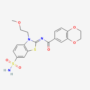 molecular formula C19H19N3O6S2 B2826955 N-[(2Z)-3-(2-methoxyethyl)-6-sulfamoyl-2,3-dihydro-1,3-benzothiazol-2-ylidene]-2,3-dihydro-1,4-benzodioxine-6-carboxamide CAS No. 865160-32-3