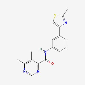molecular formula C17H16N4OS B2827025 5,6-dimethyl-N-[3-(2-methyl-1,3-thiazol-4-yl)phenyl]pyrimidine-4-carboxamide CAS No. 2415632-45-8