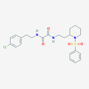 molecular formula C23H28ClN3O4S B2827098 N-{2-[1-(benzenesulfonyl)piperidin-2-yl]ethyl}-N'-[2-(4-chlorophenyl)ethyl]ethanediamide CAS No. 898449-69-9
