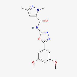 molecular formula C16H17N5O4 B2827112 N-(5-(3,5-dimethoxyphenyl)-1,3,4-oxadiazol-2-yl)-1,3-dimethyl-1H-pyrazole-5-carboxamide CAS No. 1014046-30-0