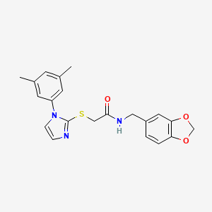 molecular formula C21H21N3O3S B2827158 N-(1,3-benzodioxol-5-ylmethyl)-2-[1-(3,5-dimethylphenyl)imidazol-2-yl]sulfanylacetamide CAS No. 851132-25-7