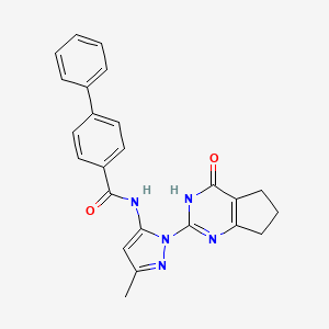 molecular formula C24H21N5O2 B2827159 N-(3-methyl-1-(4-oxo-4,5,6,7-tetrahydro-3H-cyclopenta[d]pyrimidin-2-yl)-1H-pyrazol-5-yl)-[1,1'-biphenyl]-4-carboxamide CAS No. 1002482-16-7