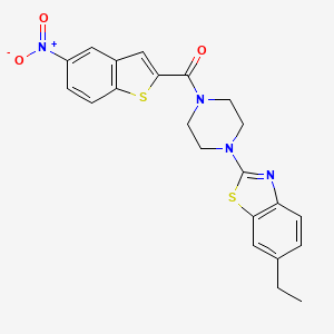 molecular formula C22H20N4O3S2 B2827167 (4-(6-Ethylbenzo[d]thiazol-2-yl)piperazin-1-yl)(5-nitrobenzo[b]thiophen-2-yl)methanone CAS No. 897468-14-3