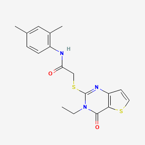 molecular formula C18H19N3O2S2 B2827234 N-(2,4-dimethylphenyl)-2-({3-ethyl-4-oxo-3H,4H-thieno[3,2-d]pyrimidin-2-yl}sulfanyl)acetamide CAS No. 1252825-53-8