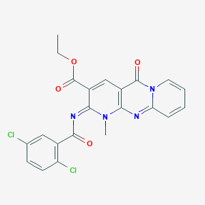 molecular formula C22H16Cl2N4O4 B2827261 ethyl 6-(2,5-dichlorobenzoyl)imino-7-methyl-2-oxo-1,7,9-triazatricyclo[8.4.0.03,8]tetradeca-3(8),4,9,11,13-pentaene-5-carboxylate CAS No. 534565-95-2