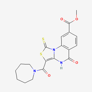 molecular formula C19H19N3O4S2 B2827266 methyl 3-(azepane-1-carbonyl)-5-oxo-1-sulfanylidene-1H,4H,5H-[1,3]thiazolo[3,4-a]quinazoline-8-carboxylate CAS No. 1114636-69-9