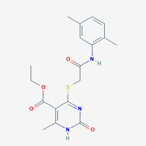 molecular formula C18H21N3O4S B2827276 ethyl 4-({[(2,5-dimethylphenyl)carbamoyl]methyl}sulfanyl)-6-methyl-2-oxo-1,2-dihydropyrimidine-5-carboxylate CAS No. 946332-45-2
