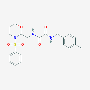 molecular formula C21H25N3O5S B2827290 N-{[3-(benzenesulfonyl)-1,3-oxazinan-2-yl]methyl}-N'-[(4-methylphenyl)methyl]ethanediamide CAS No. 872880-96-1