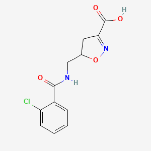 molecular formula C12H11ClN2O4 B2827297 5-{[(2-Chlorobenzoyl)amino]methyl}-4,5-dihydro-3-isoxazolecarboxylic acid CAS No. 339101-05-2