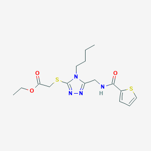 molecular formula C16H22N4O3S2 B2827452 ethyl 2-((4-butyl-5-((thiophene-2-carboxamido)methyl)-4H-1,2,4-triazol-3-yl)thio)acetate CAS No. 689748-56-9