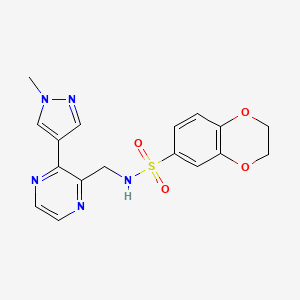 molecular formula C17H17N5O4S B2827468 N-((3-(1-methyl-1H-pyrazol-4-yl)pyrazin-2-yl)methyl)-2,3-dihydrobenzo[b][1,4]dioxine-6-sulfonamide CAS No. 2034614-49-6