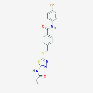 molecular formula C19H17BrN4O2S2 B282747 N-(4-bromophenyl)-4-({[5-(propanoylamino)-1,3,4-thiadiazol-2-yl]sulfanyl}methyl)benzamide 