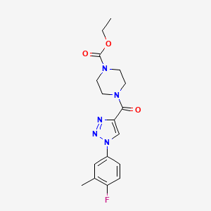 molecular formula C17H20FN5O3 B2827472 ethyl 4-[1-(4-fluoro-3-methylphenyl)-1H-1,2,3-triazole-4-carbonyl]piperazine-1-carboxylate CAS No. 1326827-49-9