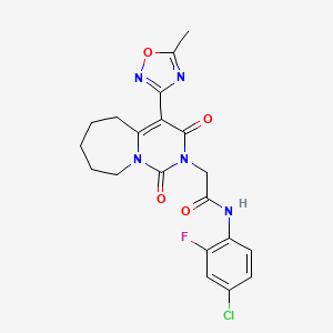 molecular formula C20H19ClFN5O4 B2827477 N-(4-chloro-2-fluorophenyl)-2-[4-(5-methyl-1,2,4-oxadiazol-3-yl)-1,3-dioxo-1H,2H,3H,5H,6H,7H,8H,9H-pyrimido[1,6-a]azepin-2-yl]acetamide CAS No. 1775547-55-1