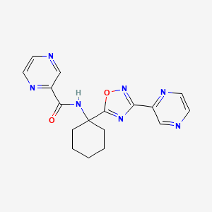 molecular formula C17H17N7O2 B2827696 N-{1-[3-(pyrazin-2-yl)-1,2,4-oxadiazol-5-yl]cyclohexyl}pyrazine-2-carboxamide CAS No. 1396865-08-9