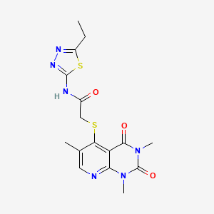 molecular formula C16H18N6O3S2 B2827713 N-(5-ethyl-1,3,4-thiadiazol-2-yl)-2-((1,3,6-trimethyl-2,4-dioxo-1,2,3,4-tetrahydropyrido[2,3-d]pyrimidin-5-yl)thio)acetamide CAS No. 899940-17-1