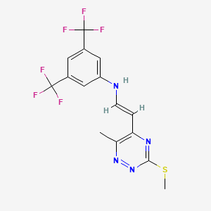 molecular formula C15H12F6N4S B2827728 N-(2-(6-Methyl-3-(methylsulfanyl)-1,2,4-triazin-5-yl)vinyl)-3,5-bis(trifluoromethyl)aniline CAS No. 306980-28-9