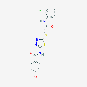molecular formula C18H15ClN4O3S2 B282774 N-[5-({[(2-CHLOROPHENYL)CARBAMOYL]METHYL}SULFANYL)-1,3,4-THIADIAZOL-2-YL]-4-METHOXYBENZAMIDE 