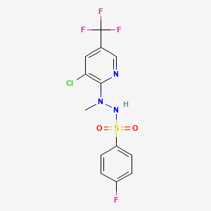 molecular formula C13H10ClF4N3O2S B2827825 N'-[3-chloro-5-(trifluoromethyl)-2-pyridinyl]-4-fluoro-N'-methylbenzenesulfonohydrazide CAS No. 338748-65-5