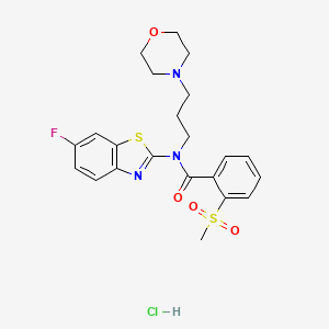 molecular formula C22H25ClFN3O4S2 B2827836 N-(6-FLUORO-1,3-BENZOTHIAZOL-2-YL)-2-METHANESULFONYL-N-[3-(MORPHOLIN-4-YL)PROPYL]BENZAMIDE HYDROCHLORIDE CAS No. 1219159-56-4