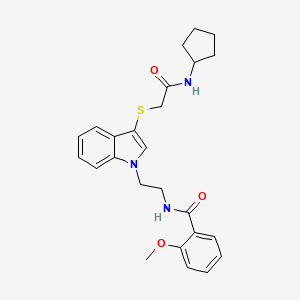 molecular formula C25H29N3O3S B2827855 N-[2-(3-{[(cyclopentylcarbamoyl)methyl]sulfanyl}-1H-indol-1-yl)ethyl]-2-methoxybenzamide CAS No. 862826-21-9