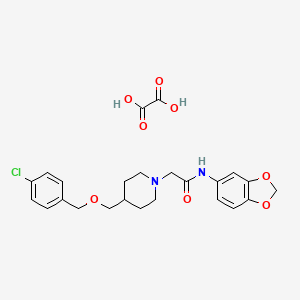 molecular formula C24H27ClN2O8 B2827907 N-(2H-1,3-BENZODIOXOL-5-YL)-2-(4-{[(4-CHLOROPHENYL)METHOXY]METHYL}PIPERIDIN-1-YL)ACETAMIDE; OXALIC ACID CAS No. 1421531-01-2