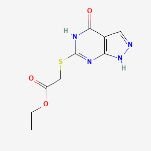 molecular formula C9H10N4O3S B2827970 ethyl 2-((4-oxo-4,5-dihydro-1H-pyrazolo[3,4-d]pyrimidin-6-yl)thio)acetate CAS No. 877630-49-4