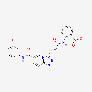 molecular formula C23H18FN5O4S B2828124 methyl 2-[2-({6-[(3-fluorophenyl)carbamoyl]-[1,2,4]triazolo[4,3-a]pyridin-3-yl}sulfanyl)acetamido]benzoate CAS No. 1112398-54-5