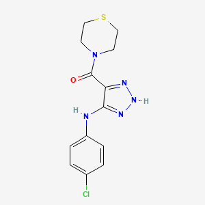 molecular formula C13H14ClN5OS B2828125 N-(4-chlorophenyl)-4-(thiomorpholine-4-carbonyl)-1H-1,2,3-triazol-5-amine CAS No. 1291860-84-8