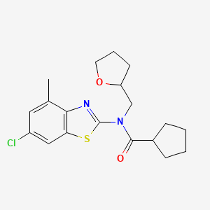 molecular formula C19H23ClN2O2S B2828162 N-(6-chloro-4-methyl-1,3-benzothiazol-2-yl)-N-[(oxolan-2-yl)methyl]cyclopentanecarboxamide CAS No. 1172022-75-1
