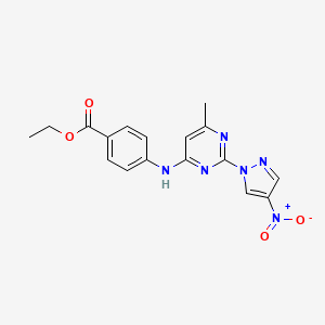molecular formula C17H16N6O4 B2828187 ethyl 4-{[6-methyl-2-(4-nitro-1H-pyrazol-1-yl)pyrimidin-4-yl]amino}benzoate CAS No. 1001829-93-1