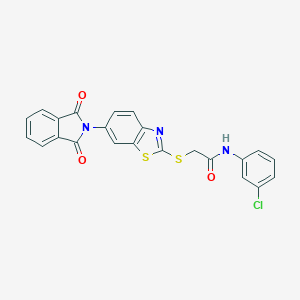 molecular formula C23H14ClN3O3S2 B282819 N-(3-chlorophenyl)-2-{[6-(1,3-dioxo-1,3-dihydro-2H-isoindol-2-yl)-1,3-benzothiazol-2-yl]sulfanyl}acetamide 