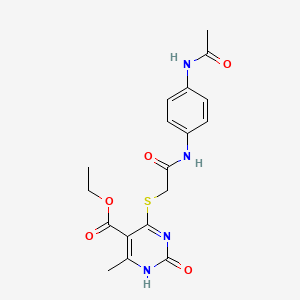 molecular formula C18H20N4O5S B2828192 ethyl 4-({[(4-acetamidophenyl)carbamoyl]methyl}sulfanyl)-6-methyl-2-oxo-1,2-dihydropyrimidine-5-carboxylate CAS No. 900002-23-5