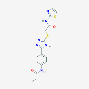 molecular formula C17H18N6O2S2 B282821 N-[4-(4-methyl-5-{[2-oxo-2-(1,3-thiazol-2-ylamino)ethyl]sulfanyl}-4H-1,2,4-triazol-3-yl)phenyl]propanamide 