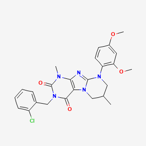 3-(2-chlorobenzyl)-9-(2,4-dimethoxyphenyl)-1,7-dimethyl-6,7,8,9-tetrahydropyrimido[2,1-f]purine-2,4(1H,3H)-dione