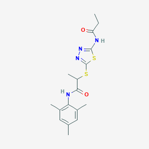 molecular formula C17H22N4O2S2 B282828 N-mesityl-2-{[5-(propionylamino)-1,3,4-thiadiazol-2-yl]sulfanyl}propanamide 