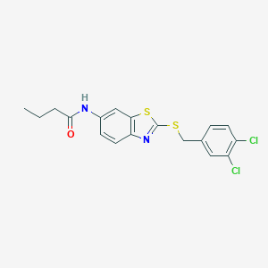 molecular formula C18H16Cl2N2OS2 B282830 N-{2-[(3,4-dichlorobenzyl)sulfanyl]-1,3-benzothiazol-6-yl}butanamide 