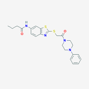 molecular formula C23H26N4O2S2 B282831 N-(2-{[2-oxo-2-(4-phenylpiperazin-1-yl)ethyl]sulfanyl}-1,3-benzothiazol-6-yl)butanamide 