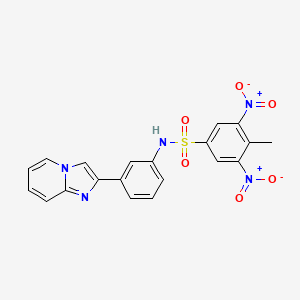 molecular formula C20H15N5O6S B2828317 N-(3-{imidazo[1,2-a]pyridin-2-yl}phenyl)-4-methyl-3,5-dinitrobenzene-1-sulfonamide CAS No. 332384-21-1