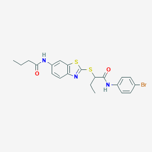 molecular formula C21H22BrN3O2S2 B282833 N-(4-bromophenyl)-2-{[6-(butanoylamino)-1,3-benzothiazol-2-yl]sulfanyl}butanamide 