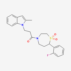 molecular formula C23H25FN2O3S B2828366 7-(2-fluorophenyl)-4-[3-(2-methyl-1H-indol-1-yl)propanoyl]-1lambda6,4-thiazepane-1,1-dione CAS No. 2034329-64-9